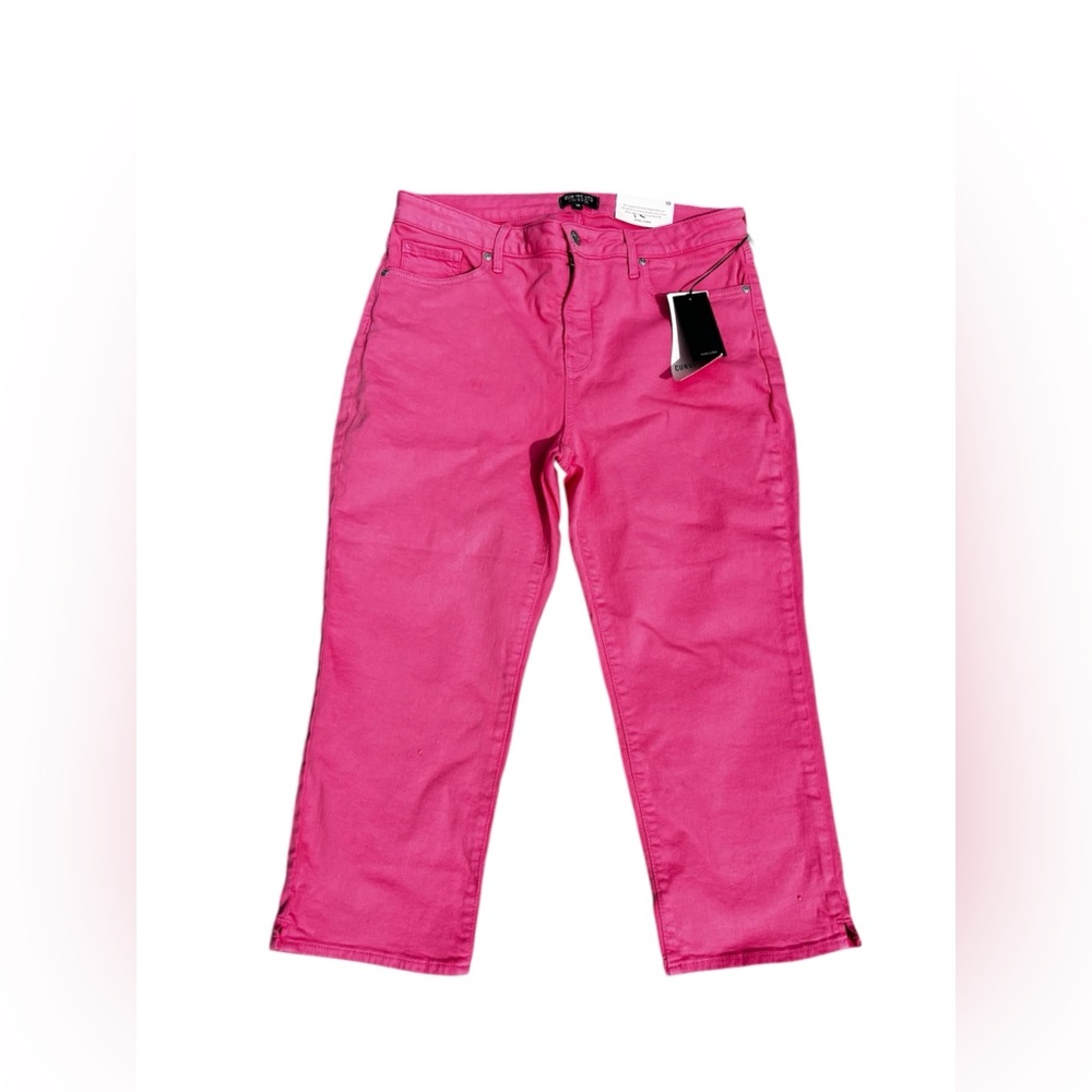 NWT $89 Curves 360 by NYDJ Big Pink Slim Straight Crop Jeans Side Slits Sz. 10